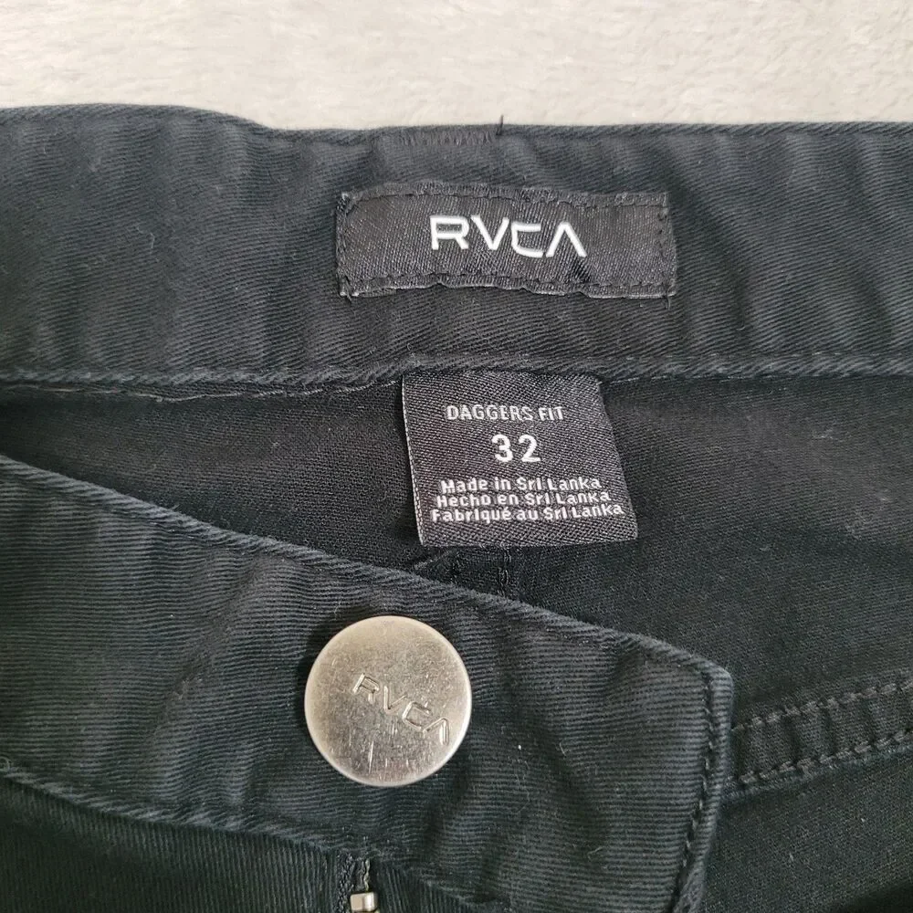 RVCA Daggers Fit Jeans Mens 32x32 Black Slim Straight Zip Fly Stretch Denim - Picture 2 of 12